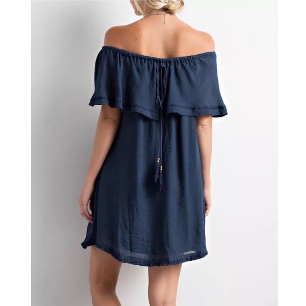 SWING DRESS Off the Shoulder Intricate Gauze Mini - Picture 2 of 6