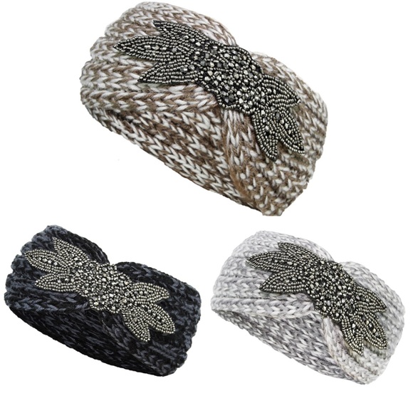 3 pcs * Knit Rhinestone Flower Headband Hairband