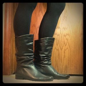 Black leather boots, calf length