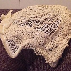 Vtg Antique Wedding Cap Beige Muilti-Layered Lace