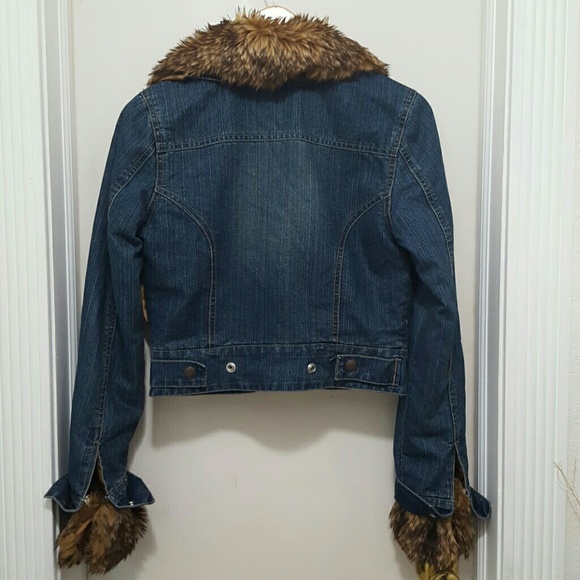 Fur Lined Denim Crop Jacket size M - Picture 2 of 2