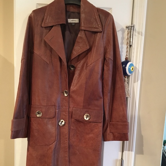 Women's Versace leather long coat - Picture 3 of 4