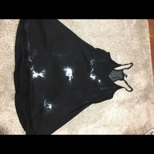 Black tie-dye swing dress with lace back