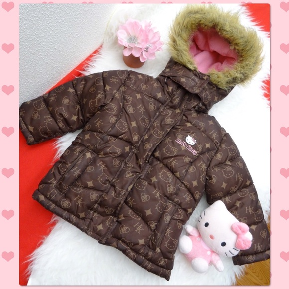 Hello Kitty Infant//Toddler Girl/'s Puffer Fleece Lined Pink Winter Jacket Sz 2T