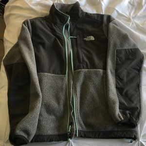 Grey with mint green accent North Face Denali