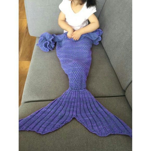 BLUE Knitted Mermaid Blanket for KIDS *descrip*