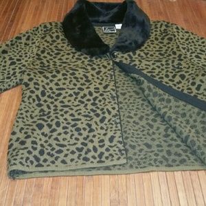 🕶 Womens Leopard Fur Collar Cardigan