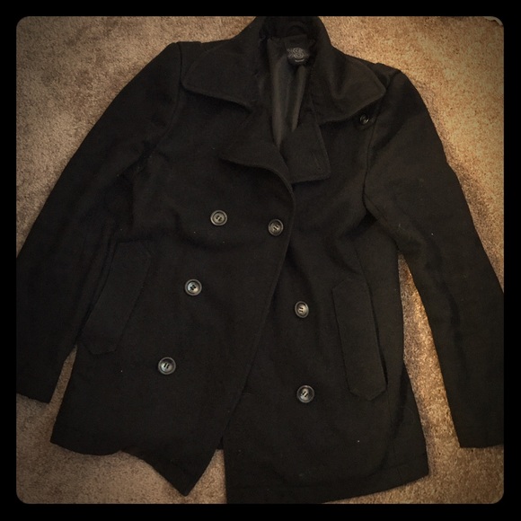 Women Black Button-Up Pea Coat XS.