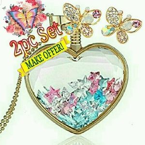 SALE! 2pc Crystal Heart Glass Locket & Earring Set