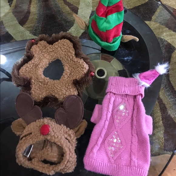 Doggie sweater,pink hat, elf and reindeer costume - Picture 1 of 4