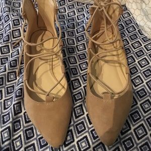 Tan lace up flats
