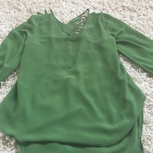 Green cross cross back chiffon top
