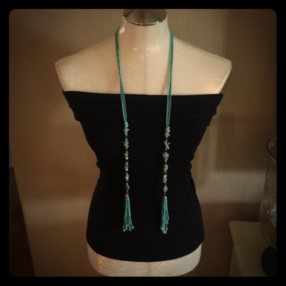 Turquoise colored tie necklace