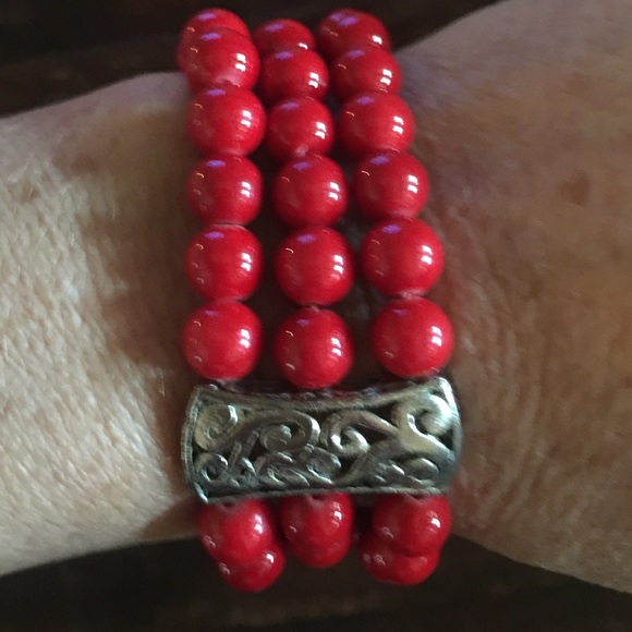Stretch Red bracelet with silver accents