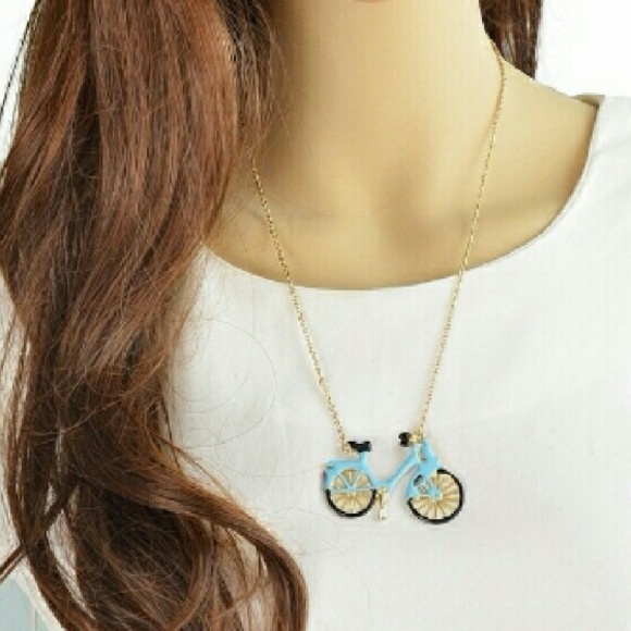 FINAL REDUCTION Vintage blue bike pendant necklace