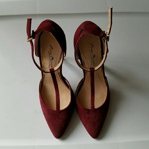 Red Anne Michelle ankle t-strap heels