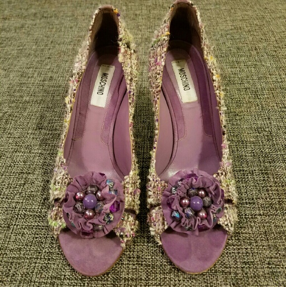 Moschino Ann Peep-Toe Canvas Heels