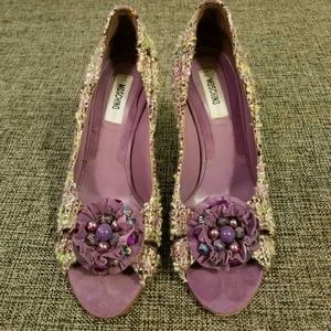 Moschino Ann Peep-Toe Canvas Heels