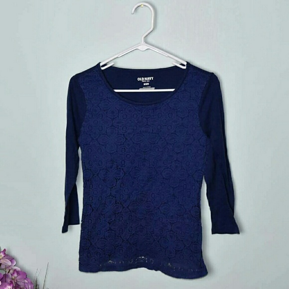 Tops - Super Cute Navy Crochet Long Sleeve Top