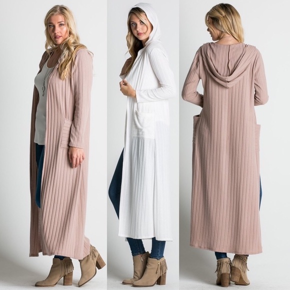 💔LAST ONE💔 Ivory Hooded Duster Length Cardigan - Picture 2 of 2