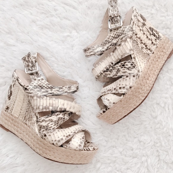 snakeskin espadrille wedges