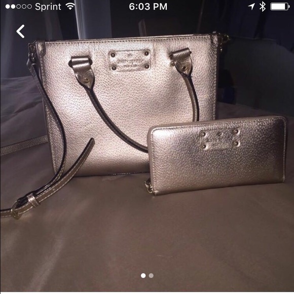 Wellesley small Quinn rose gold Kate spade bag.