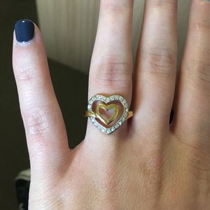 Swarovski diamond and gold double heart ring size6