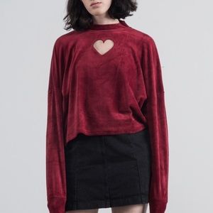 Lazy Oaf Maroon Velvet Heart Hole Shirt