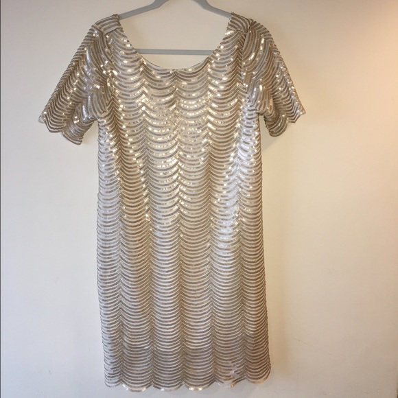 Scalloped Sequin Shift Dress