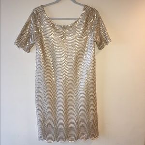 Scalloped Sequin Shift Dress