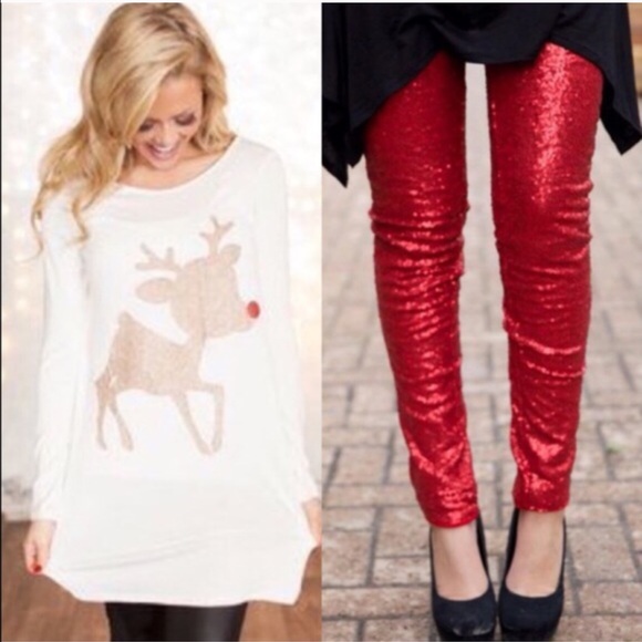 LASTThe BROOKLYN sequin leggings - RED - Picture 2 of 4