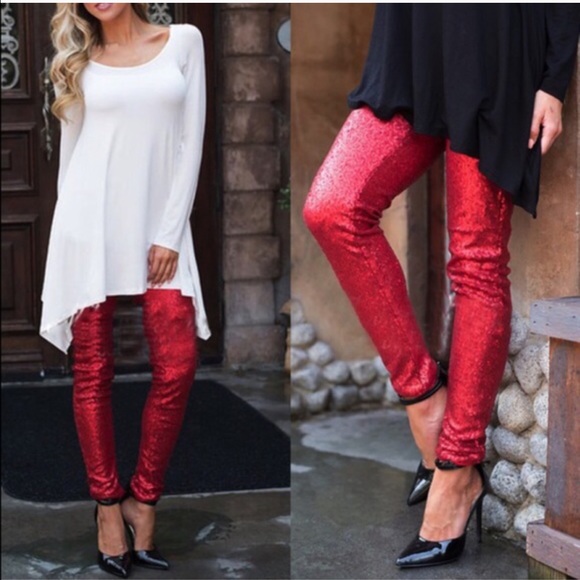 LASTThe BROOKLYN sequin leggings - RED - Picture 3 of 4