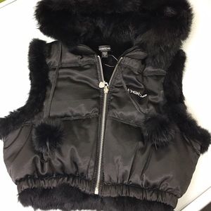 Bebe rabbit fur hooded black vest Medium