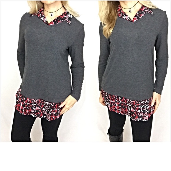 Layered Look Animal Print Tunic Top Med Large - Picture 2 of 4