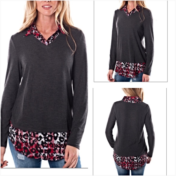 Layered Look Animal Print Tunic Top Med Large - Picture 3 of 4