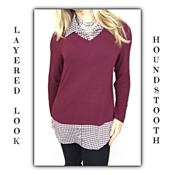Layered Look Houndstooth Tunic Top Large - Picture 2 of 4