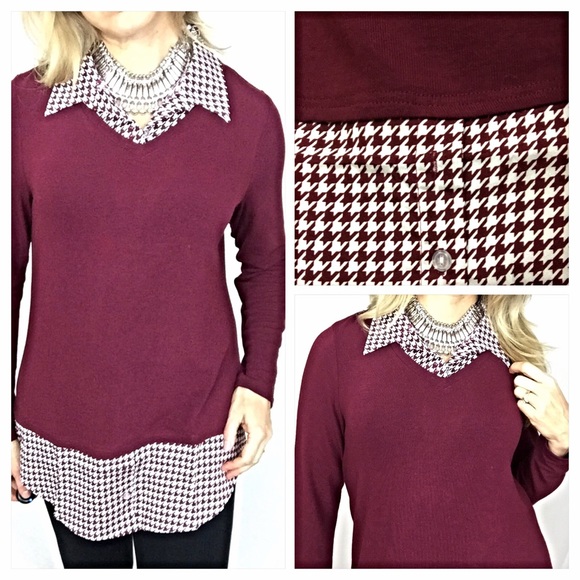 Tops - Layered Look Houndstooth Tunic Top Large