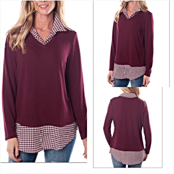 Layered Look Houndstooth Tunic Top Large - Picture 3 of 4