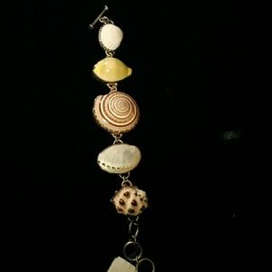 Natural sterling silver shells & fossil bracelet