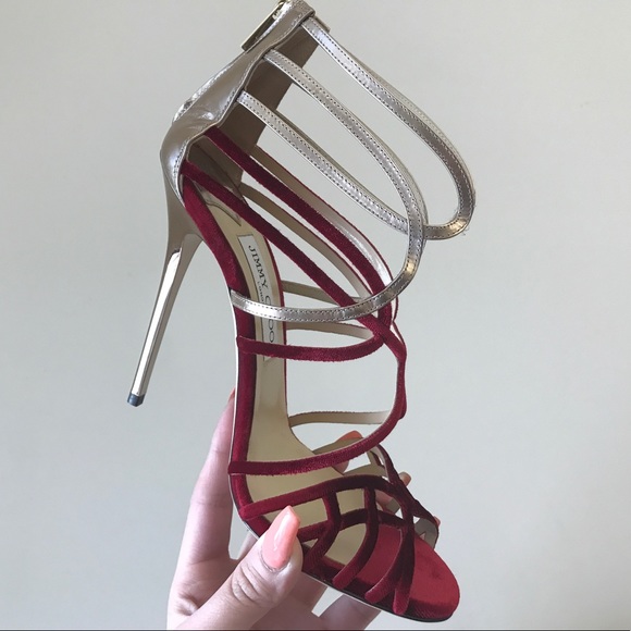 Jimmy Choo "Maury" Velvet Metallic Sandals. - Picture 3 of 8