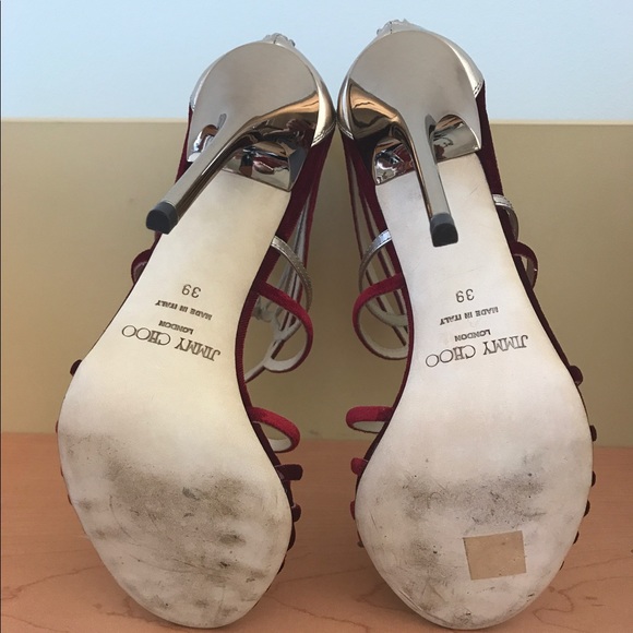 Jimmy Choo "Maury" Velvet Metallic Sandals. - Picture 4 of 8