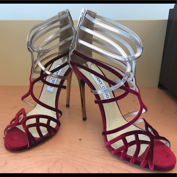 Jimmy Choo "Maury" Velvet Metallic Sandals. - Picture 5 of 8