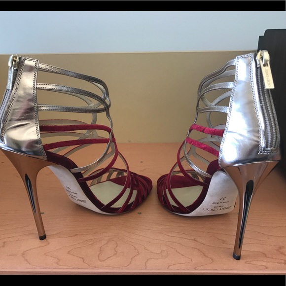 Jimmy Choo "Maury" Velvet Metallic Sandals. - Picture 6 of 8