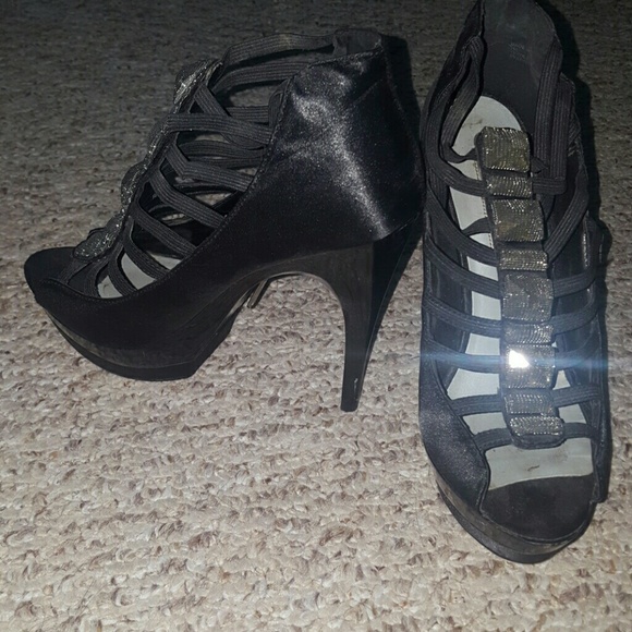 Black satin heels