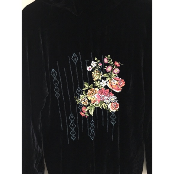 Johnny Was black velvet hoodie Embroidered jacket - Picture 2 of 4