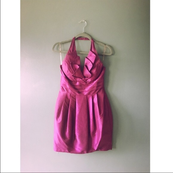 Fuchsia dress with statement neckline