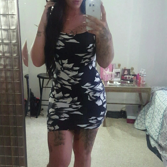 Black and white floral cotton dress