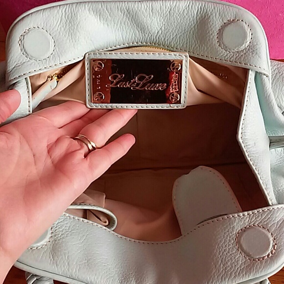 Boho-chic Tiffany blue crossbody leather satchel - Picture 3 of 4