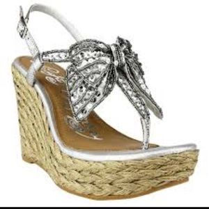 Naughty Monkey black bow wedges