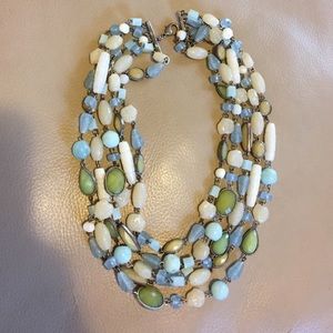 Layered blue and green beaded necklace.